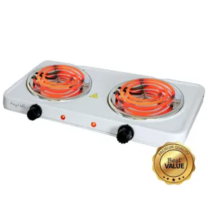 MegaChef Electric Easily Portable Ultra Lightweight Dual Coil Burner Cooktop Buf