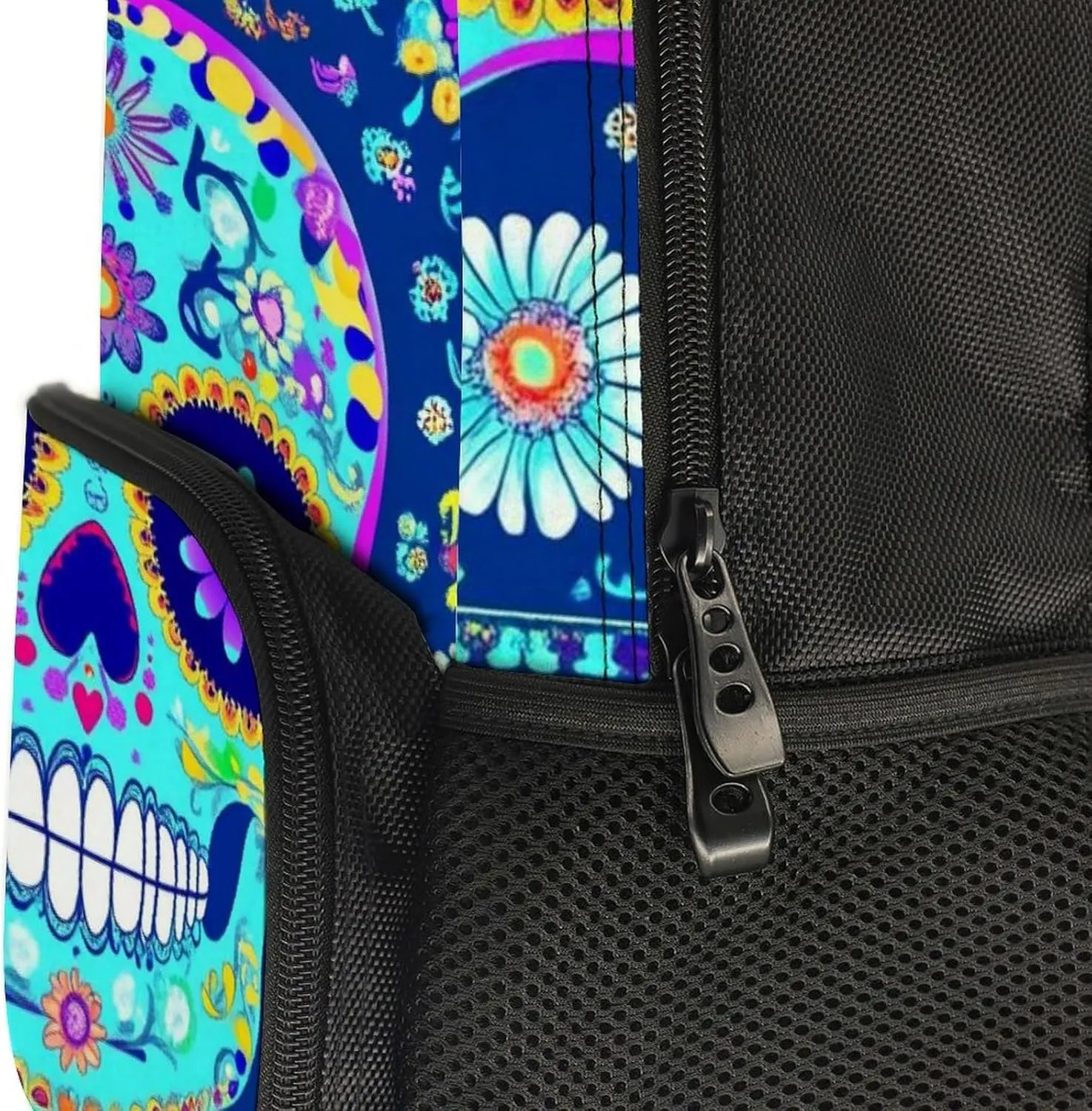 Men & Women Lightweight Day Of The Dead Flowers Mexican Sugar Skulls Casual Daypack Large Capacity Bookbag With Adjustable Shoulder Straps for Gym Business Bicycle