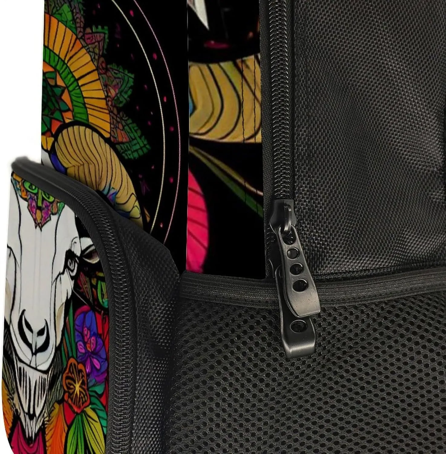Men & Women Lightweight Psychedelic Goat Skull Art Casual Daypack Large Capacity Bookbag With Adjustable Shoulder Straps for Gym Business Bicycle
