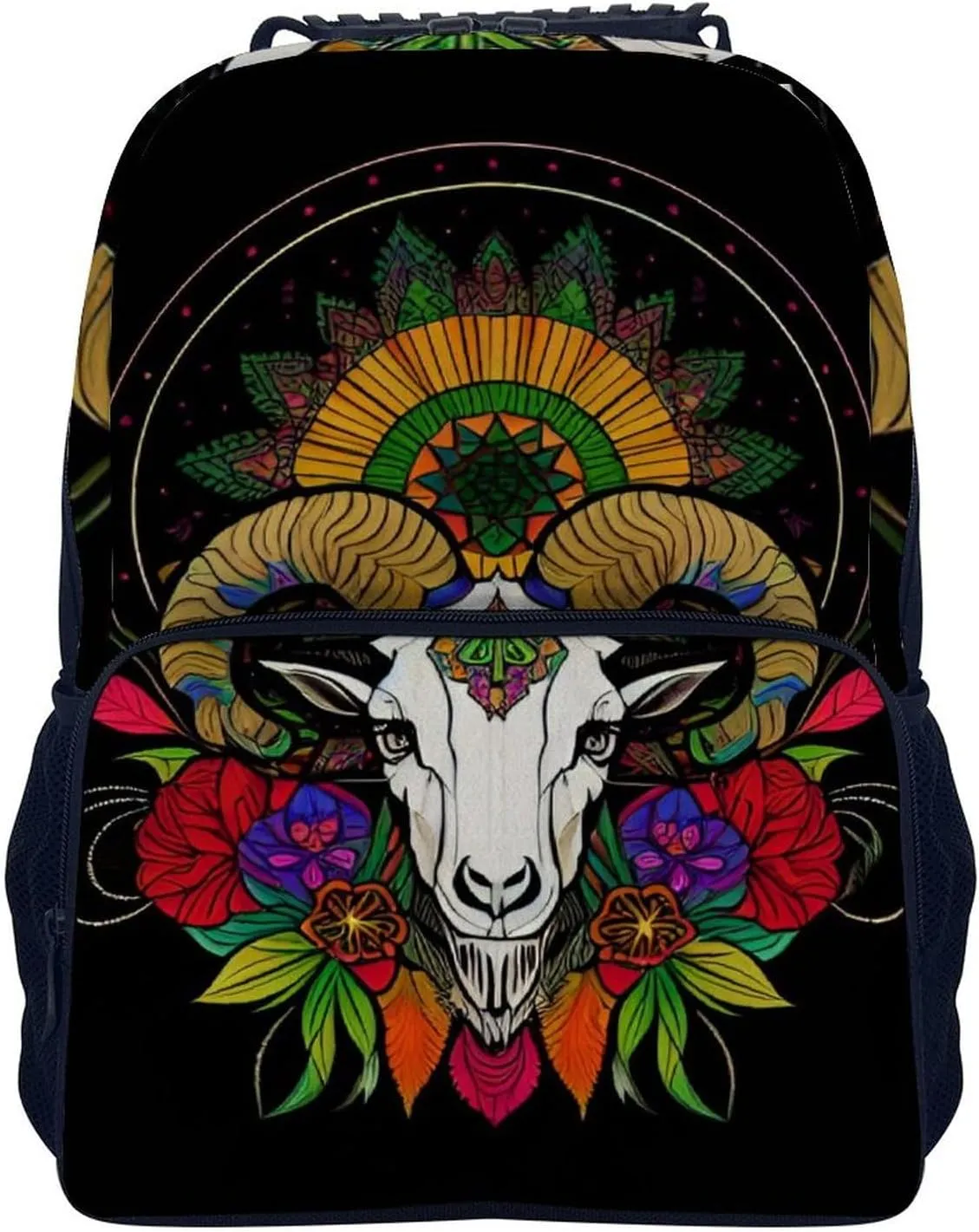 Men & Women Lightweight Psychedelic Goat Skull Art Casual Daypack Large Capacity Bookbag With Adjustable Shoulder Straps for Gym Business Bicycle