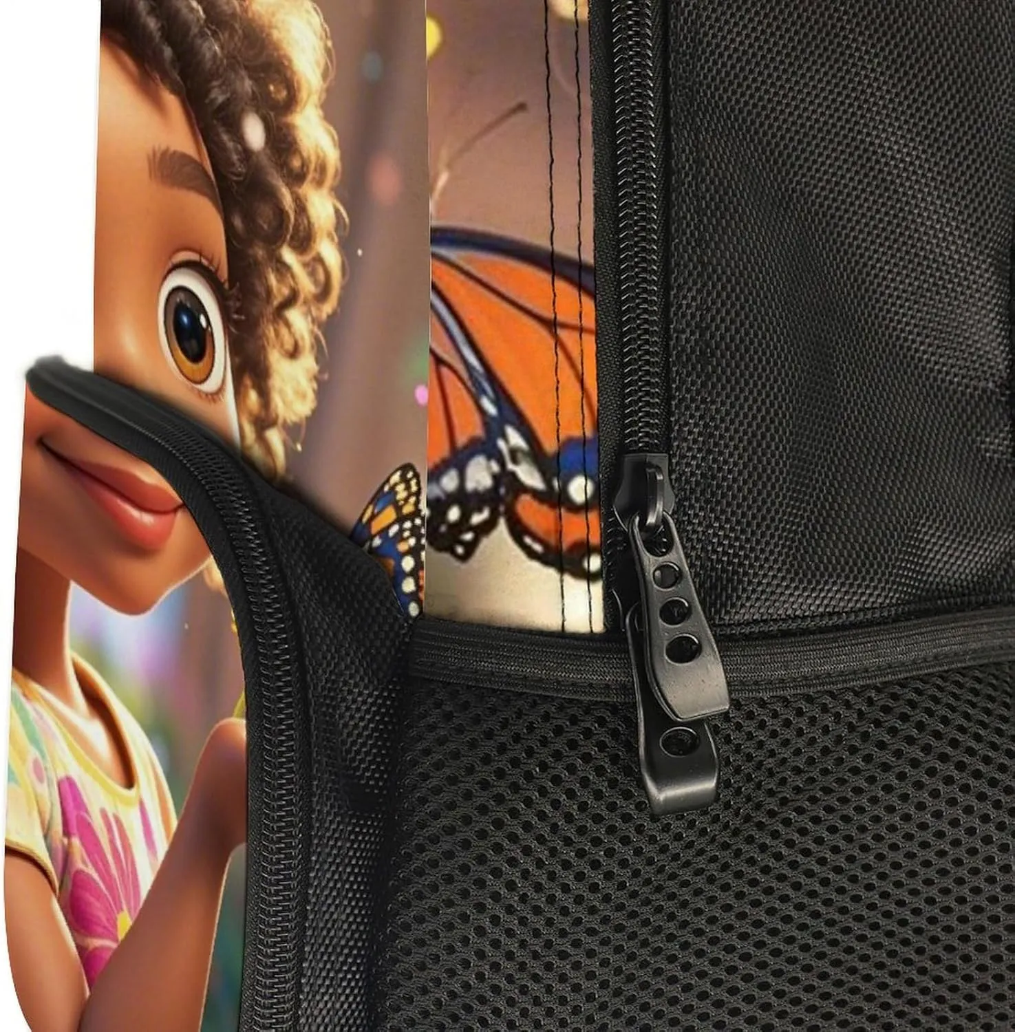 Men & Women Polyester Colorful Afro American Black Woman With Butterflies Art Backpack Large Capacity Bookbag With Smooth Zippers for Climbing Picnic Bicycle