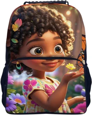 Men & Women Polyester Colorful Afro American Black Woman With Butterflies Art Backpack Large Capacity Bookbag With Smooth Zippers for Climbing Picnic Bicycle