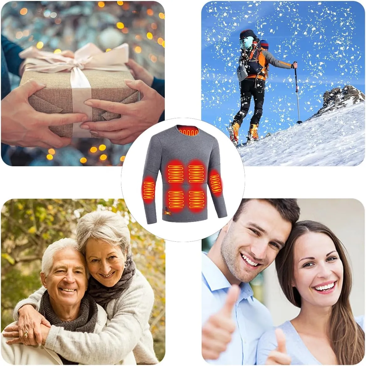 Men Electric Heated Underwear Tops 16 Zone USB Heating Thermal Shirt for Outdoor Cold Weather