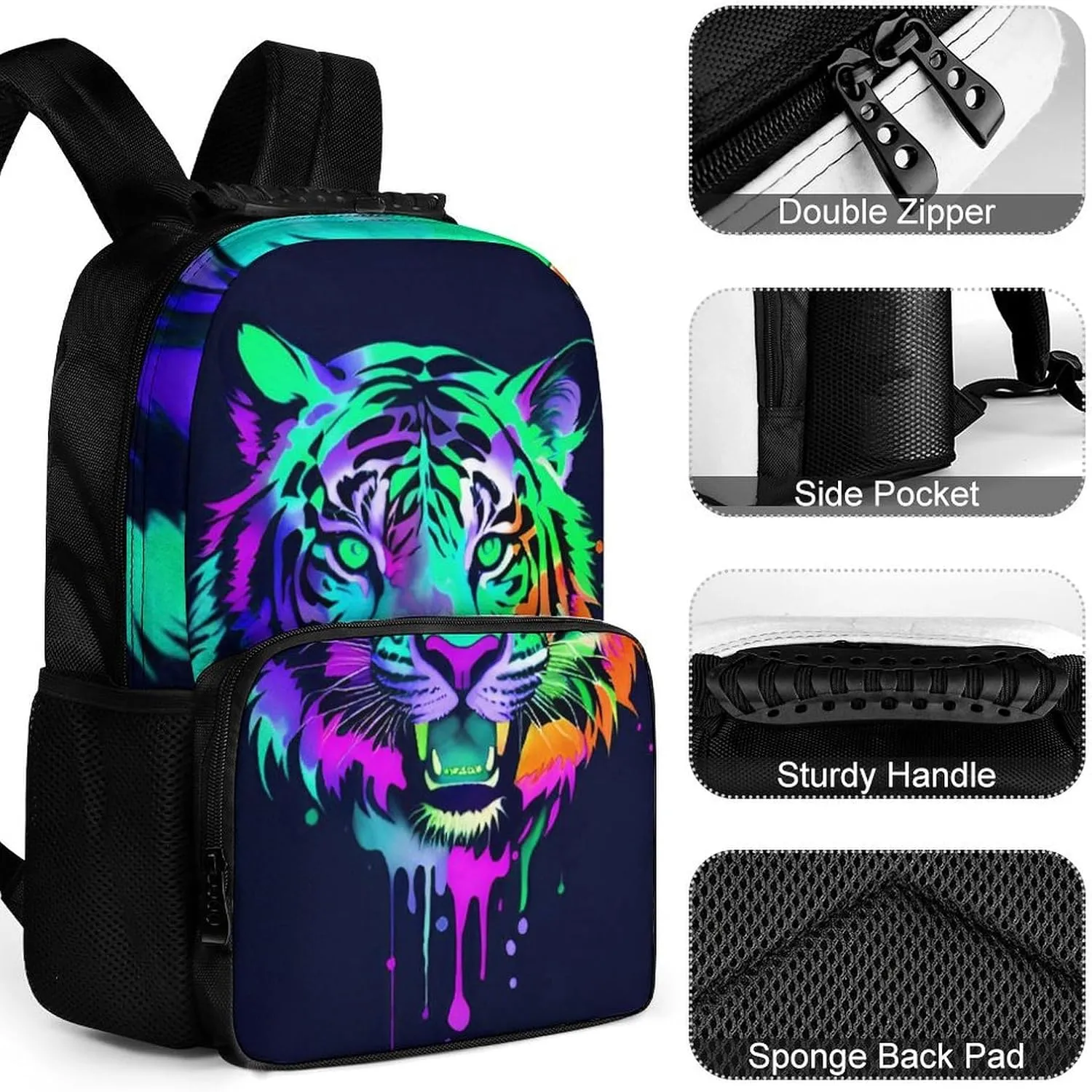 Men Women Lightweight Colorful Abstract King Of The Tiger Watercolor Art Backpack Large Capacity Bookbag With Smooth Zippers for Gym Business Running