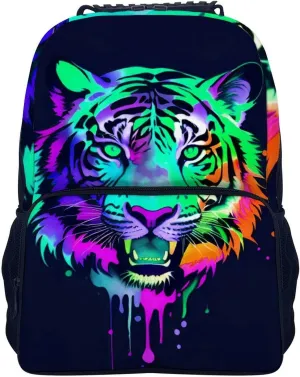Men Women Lightweight Colorful Abstract King Of The Tiger Watercolor Art Backpack Large Capacity Bookbag With Smooth Zippers for Gym Business Running