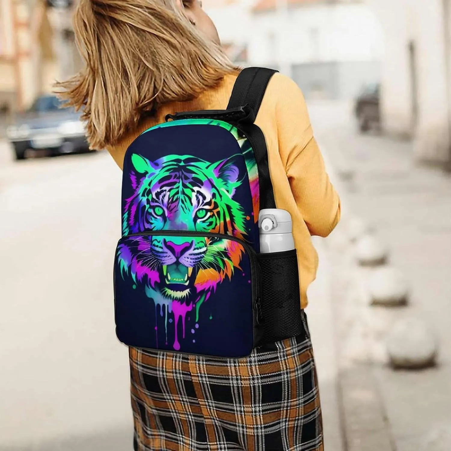 Men Women Lightweight Colorful Abstract King Of The Tiger Watercolor Art Backpack Large Capacity Bookbag With Smooth Zippers for Gym Business Running