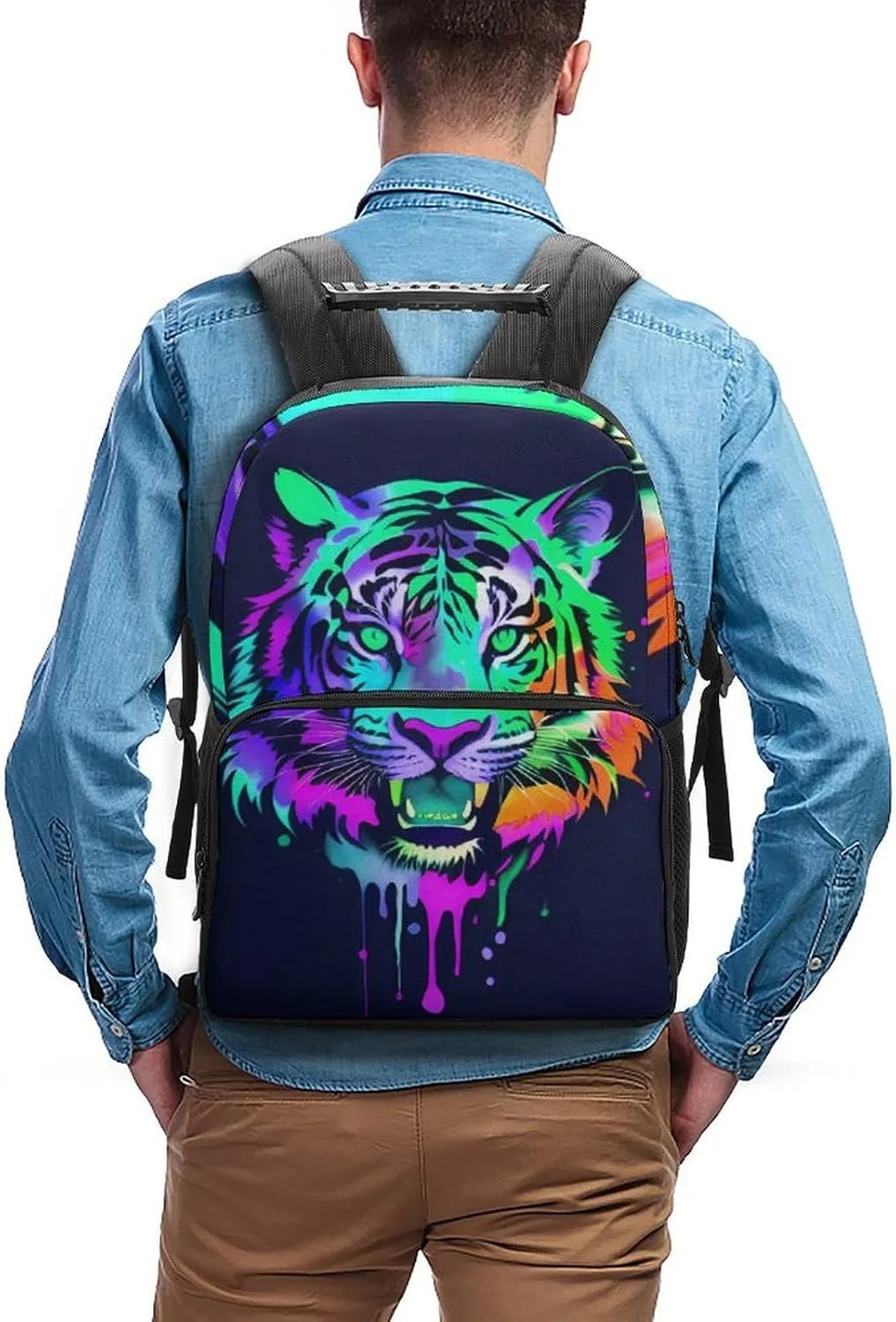 Men Women Lightweight Colorful Abstract King Of The Tiger Watercolor Art Backpack Large Capacity Bookbag With Smooth Zippers for Gym Business Running