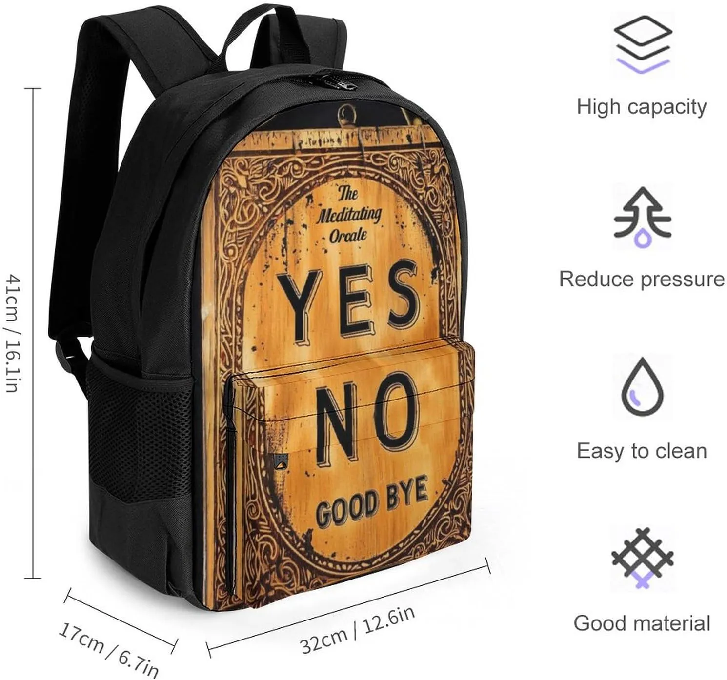Men Women Polyester Dangerous Magical Game Spirit Board Pattern Daypack Bookbag Big Capacity Shoulder Bag With Padded Straps for Climbing Travel Walking Cycling