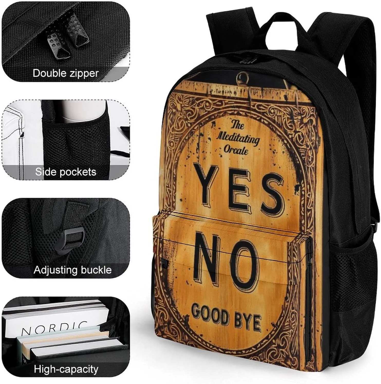 Men Women Polyester Dangerous Magical Game Spirit Board Pattern Daypack Bookbag Big Capacity Shoulder Bag With Padded Straps for Climbing Travel Walking Cycling