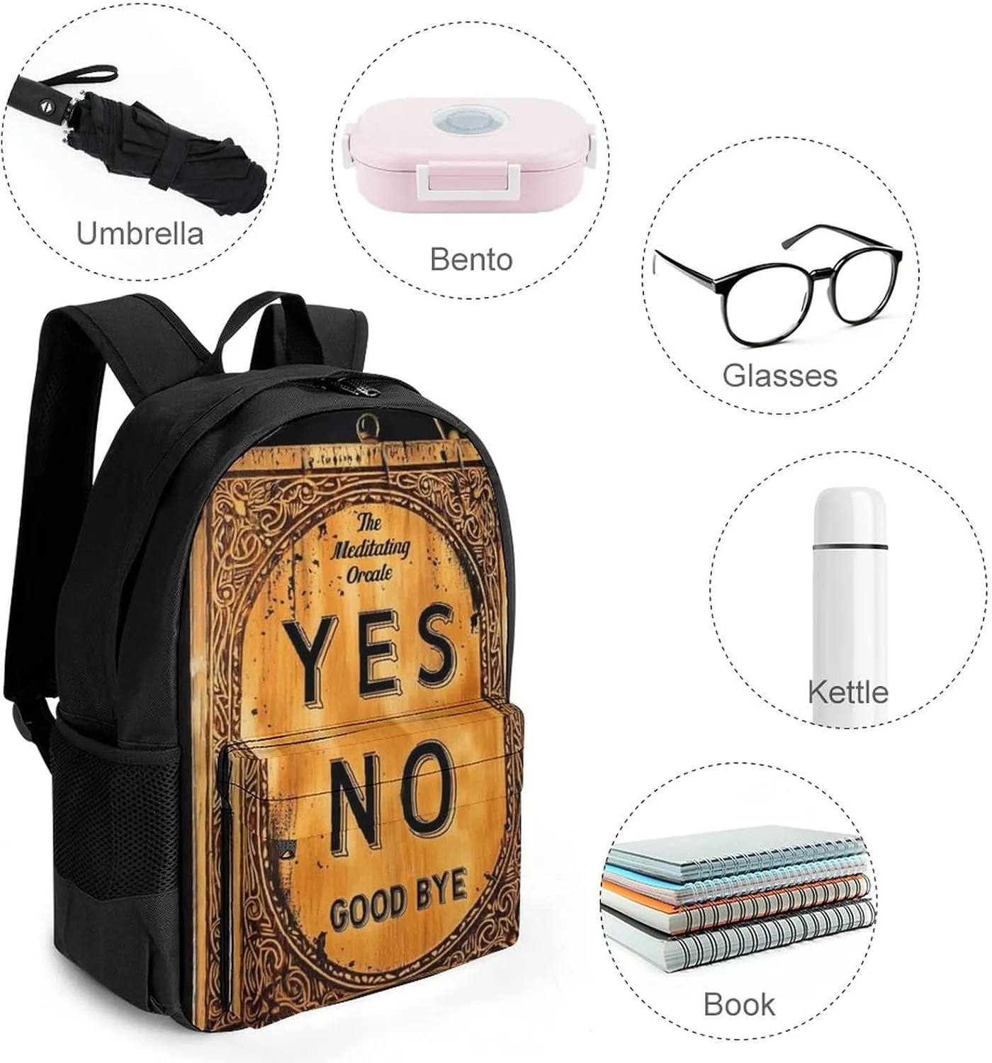 Men Women Polyester Dangerous Magical Game Spirit Board Pattern Daypack Bookbag Big Capacity Shoulder Bag With Padded Straps for Climbing Travel Walking Cycling