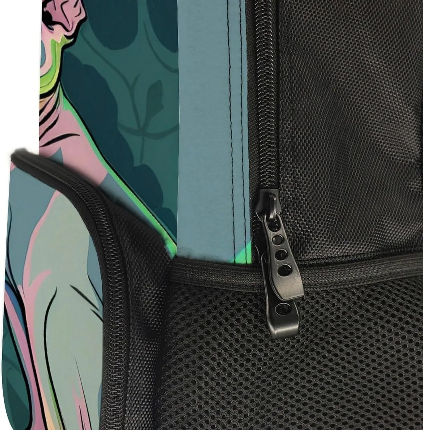 Men Women Polyester Hairless Sphynx Cats Teal Green Art Daypack Big Capacity Shoulder Bag With Smooth Zippers for Hiking Work Walking Cycling