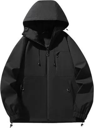 Men's Waterproof Lightweight Rain Jacket Breathable Active Outdoor Hiking Hooded Raincoat Casual Windbreaker Jackets