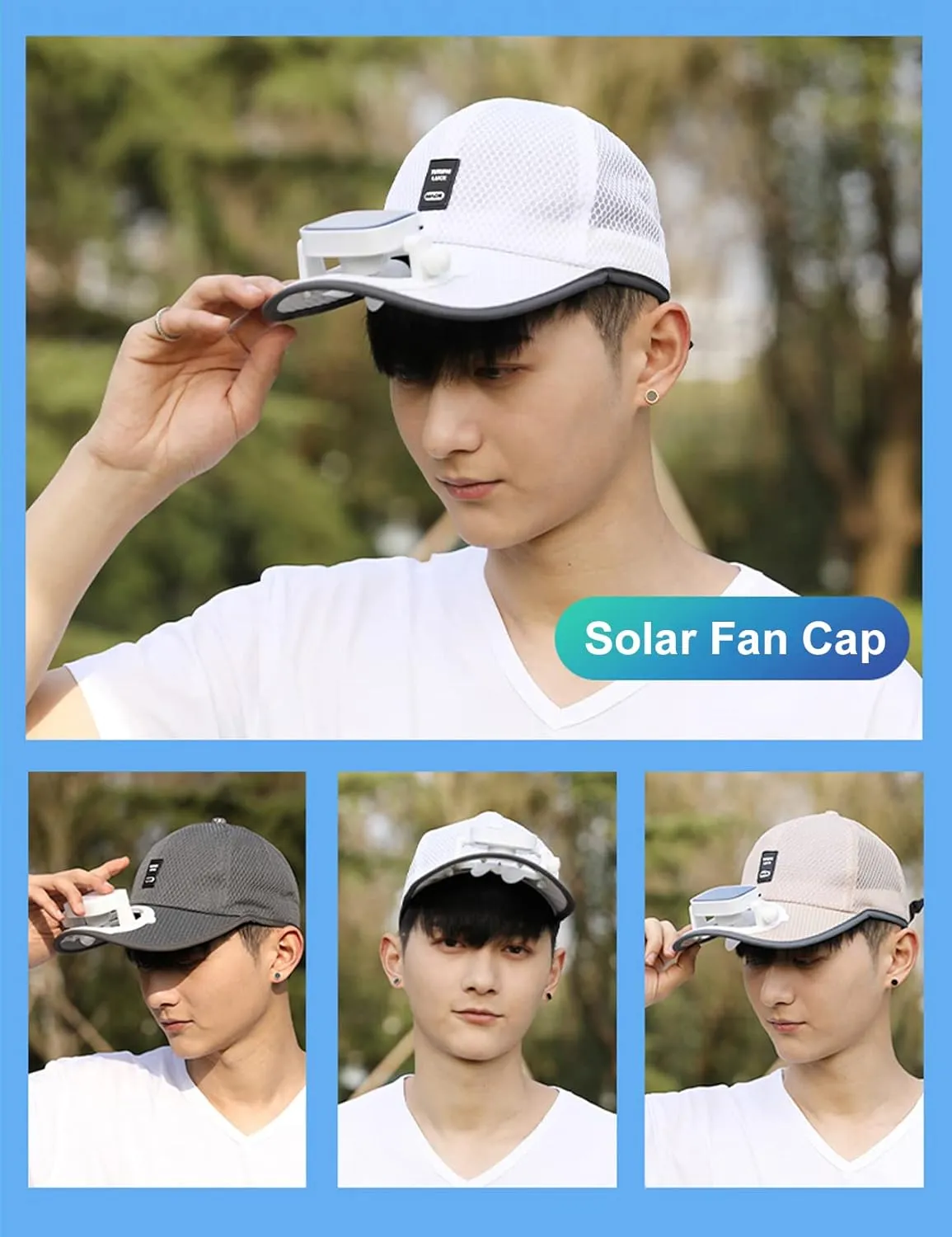 Mens Womens Fan Hat Baseball Cap Built in Fan Solar USB Dual Power Supply Adjustable Wind Speed and Direction