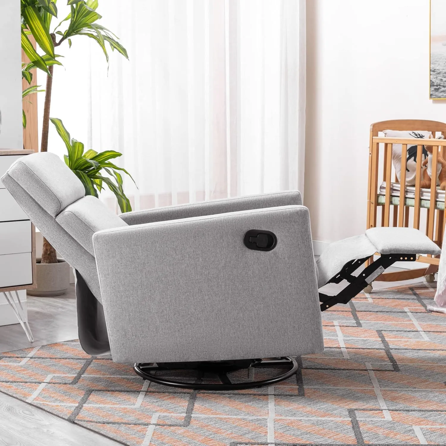 Merax Modern Upholstered Manual Swivel Recliner Chair w/Headsupport Adjustable Nursery Glider Rocker for Living Room, Bedroom Gray