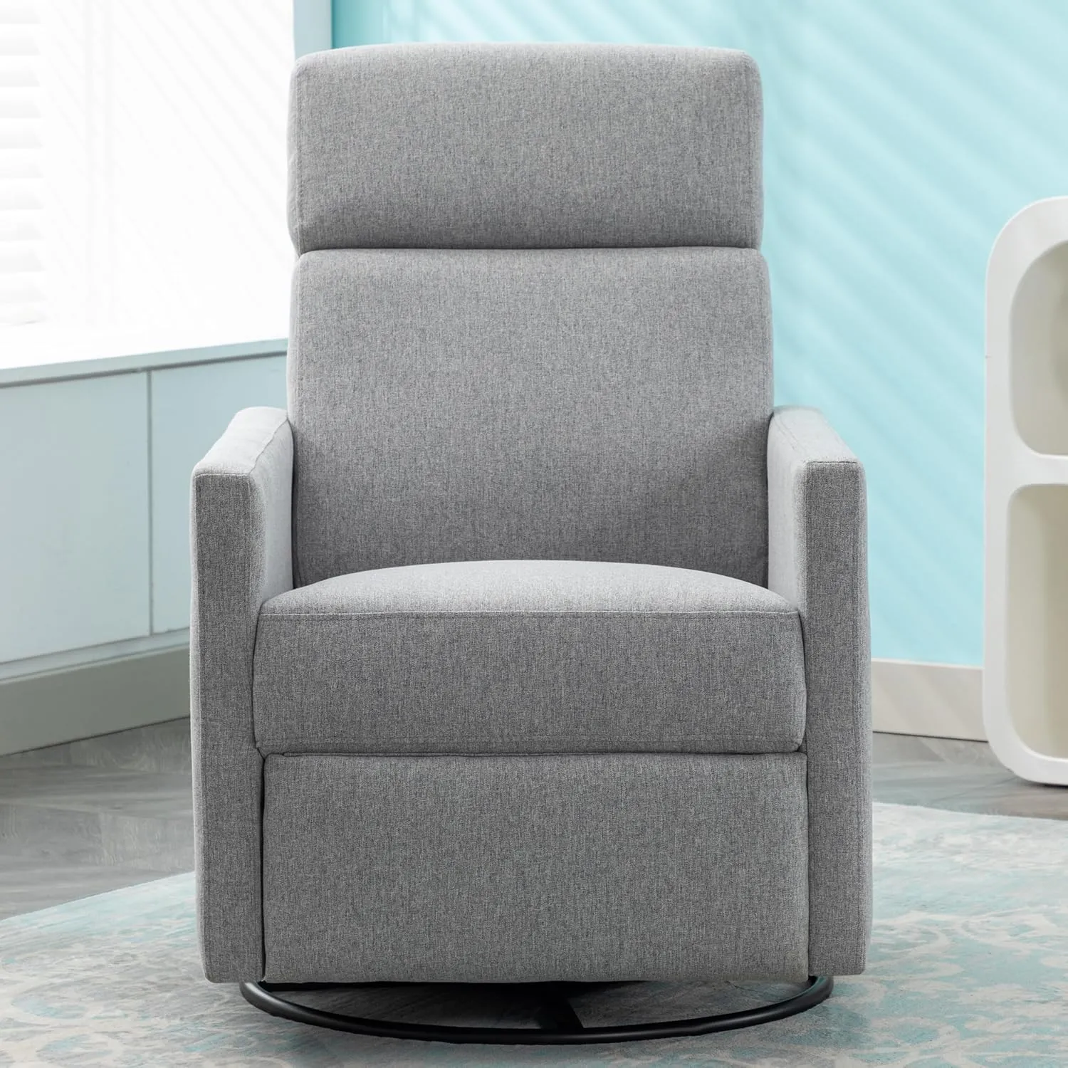 Merax Modern Upholstered Manual Swivel Recliner Chair w/Headsupport Adjustable Nursery Glider Rocker for Living Room, Bedroom Gray