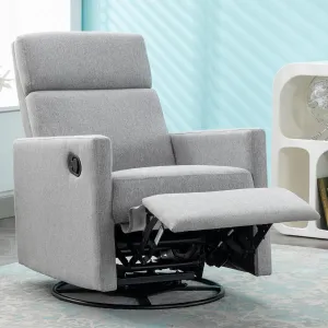 Merax Modern Upholstered Manual Swivel Recliner Chair w/Headsupport Adjustable Nursery Glider Rocker for Living Room, Bedroom Gray