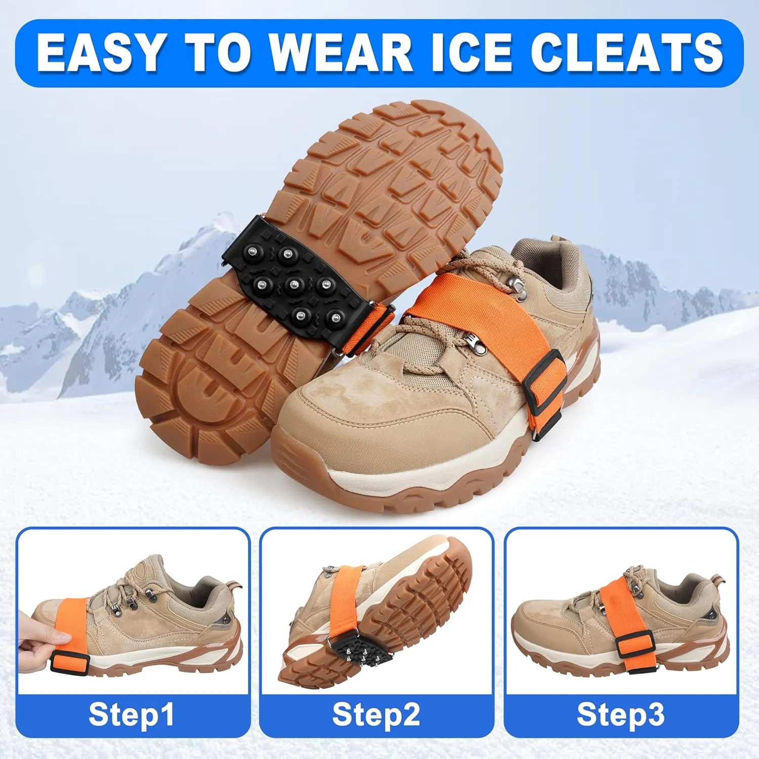 Mid-Sole Ice Cleats Crampons Snow Traction Cleats for Shoes and Boots Non-Slip Crampons with Adjustable Straps 7 Tungsten Studs for Secure Grip for Walking Jogging Hiking