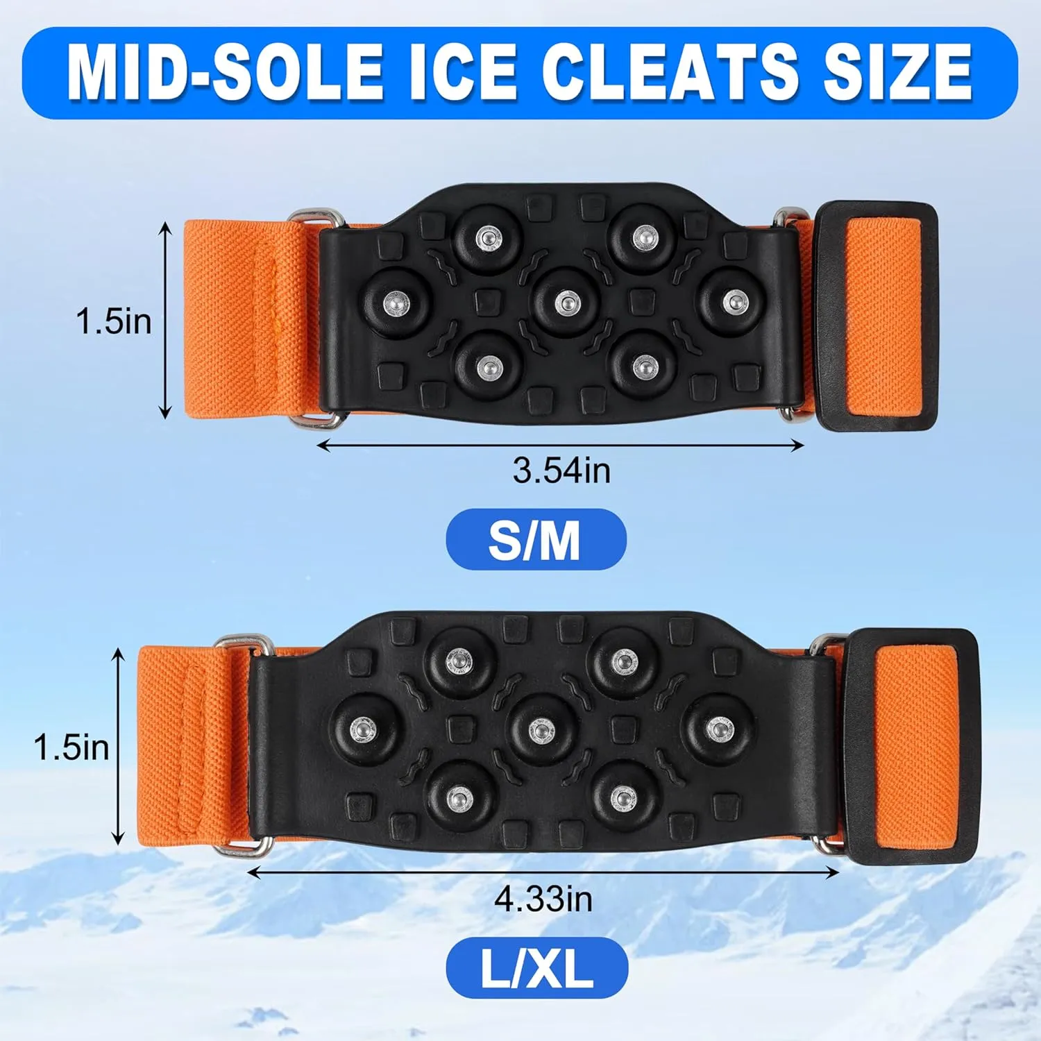 Mid-Sole Ice Cleats Crampons Snow Traction Cleats for Shoes and Boots Non-Slip Crampons with Adjustable Straps 7 Tungsten Studs for Secure Grip for Walking Jogging Hiking