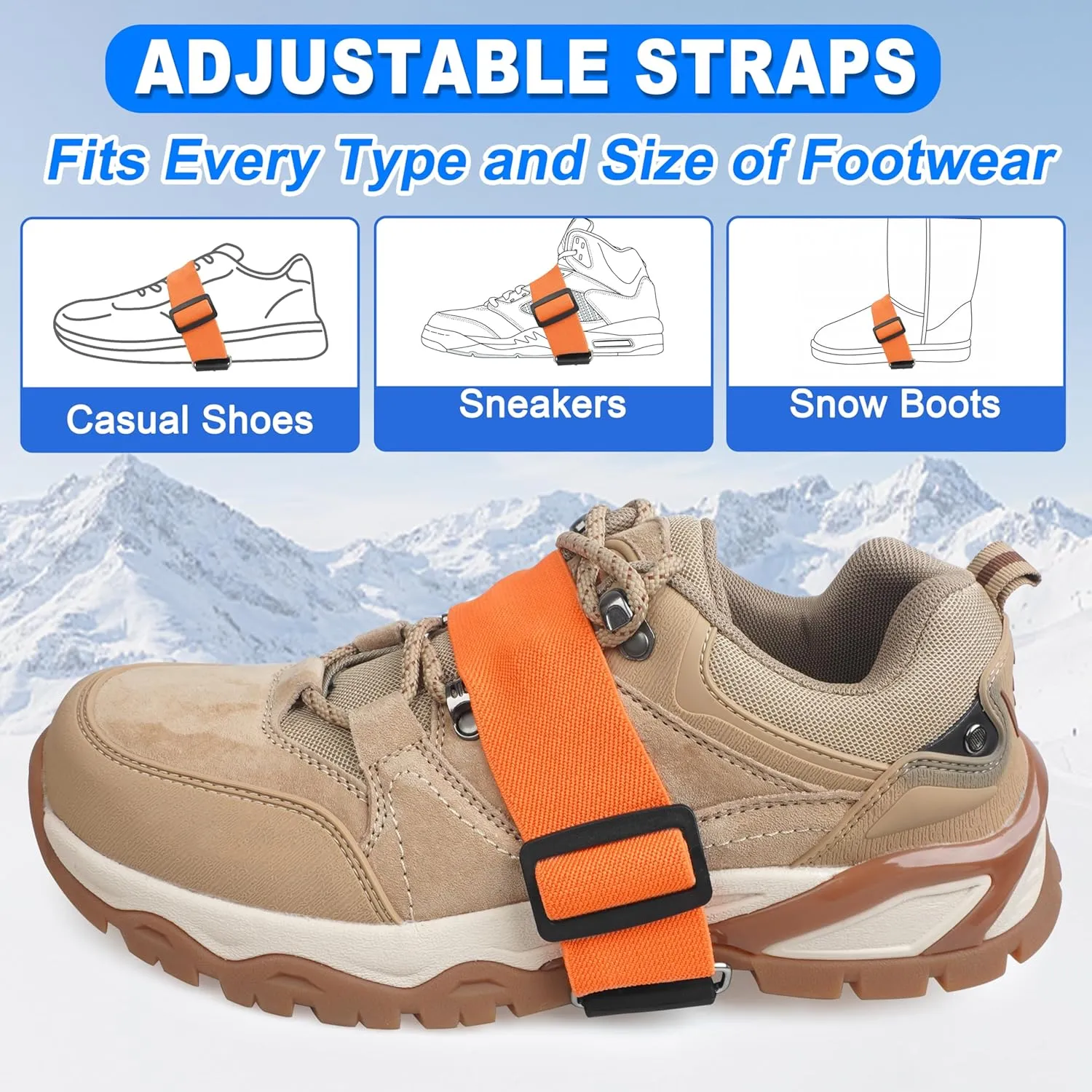 Mid-Sole Ice Cleats Crampons Snow Traction Cleats for Shoes and Boots Non-Slip Crampons with Adjustable Straps 7 Tungsten Studs for Secure Grip for Walking Jogging Hiking