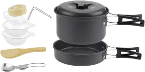 Mikikit 1set Portable Camping Pot Person Outdoor Cookware Black Cutlery for Hiking Picnics Essential Cooking Tools for Campers Fine Workmanship Stylish Design