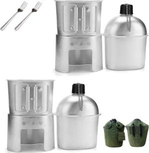 Military Canteen Set of 4, Canteen Cup Stove Pouch Kit, Can Cook Food, Aluminum Portable Tableware Suitable for Outdoor Survival, Camping, Hiking, Backpacking, Hunting, for Outdoor Lovers