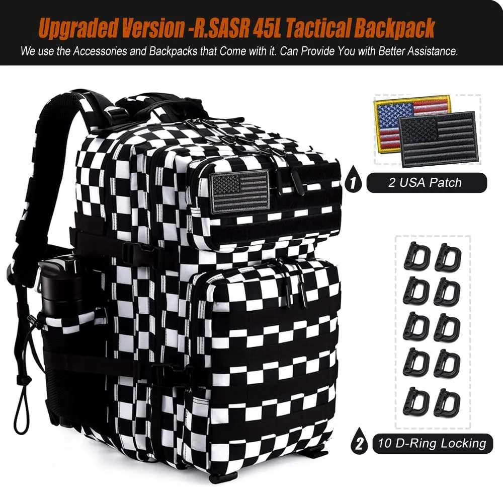 Military Tactical Backpack 45L Large Tactical Backpack for Men, Hiking Rucksack With Bottle Holder