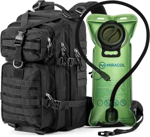MIRACOL Tactical Survival Backpack Kit: 35L MOLLE Pack with 2.5L Hydration Bladder - Emergency Go Bag for Urban Disaster Volunteers - Reflective Rescue Gear for Evacuation & Field Missions