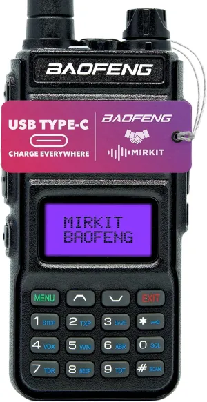 Mirkit TP8Pro Baofeng Two Way Radio Long Range Max Power 8W - Walkie Talkie with USB Type-C Charging Kit: 2 Way Radio with Baofeng Battery 1800mAh VHF 144-148/UHF 420-450 Ham Radio