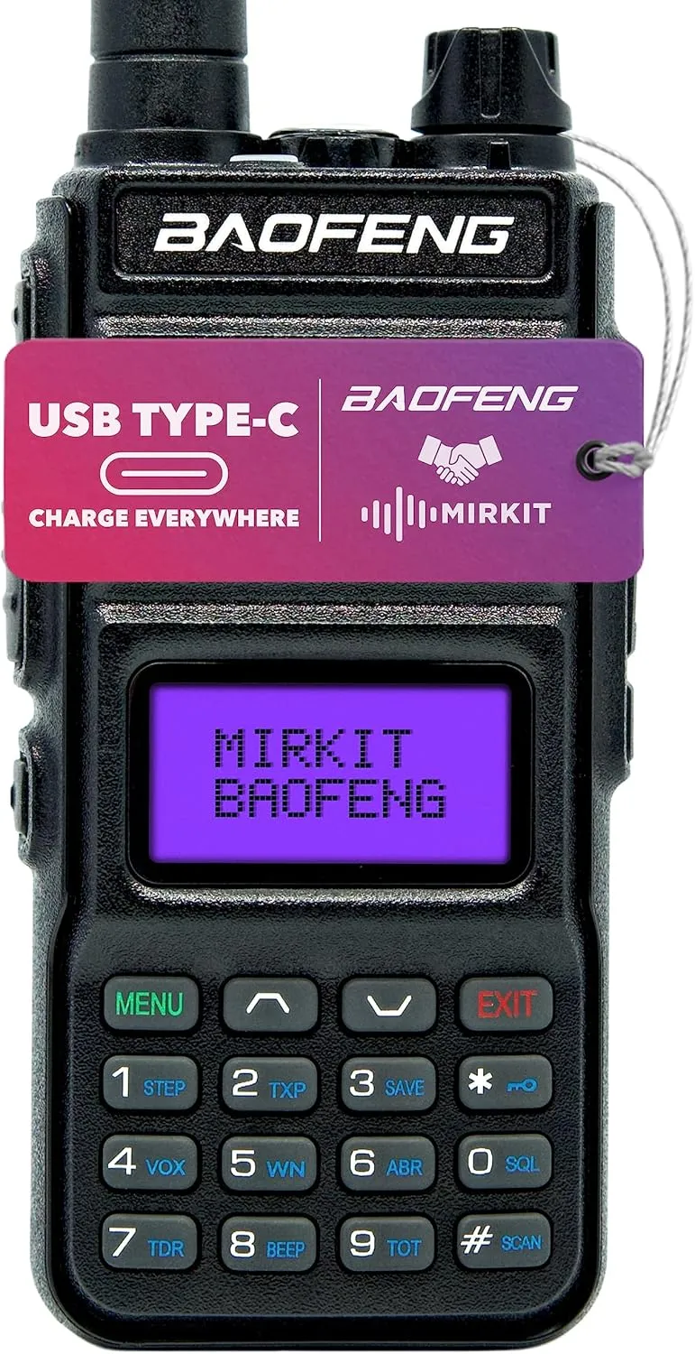 Mirkit TP8Pro Baofeng Two Way Radio Long Range Max Power 8W - Walkie Talkie with USB Type-C Charging Kit: 2 Way Radio with Baofeng Battery 1800mAh VHF 144-148/UHF 420-450 Ham Radio