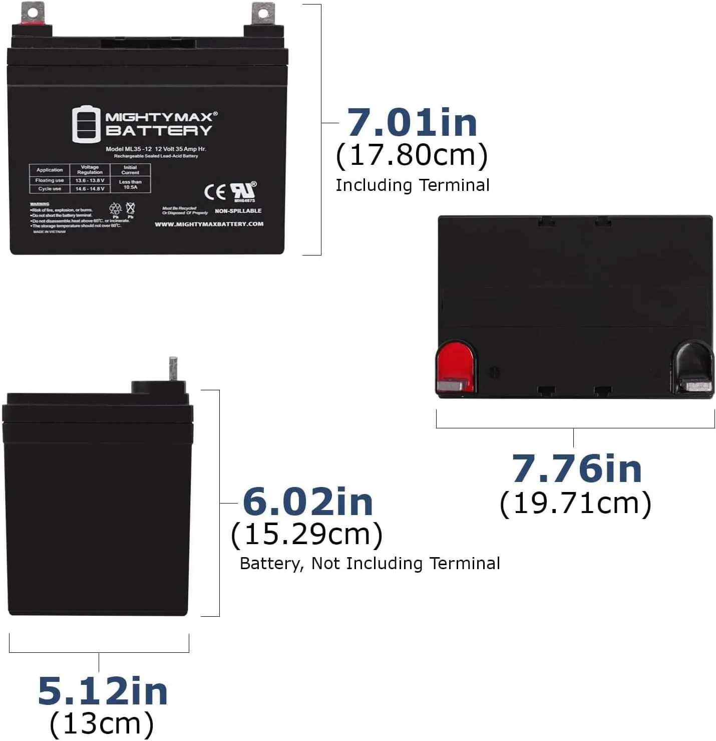 ML35-12 - 12 Volt 35 AH SLA Battery- Mighty Max Battery Brand Product