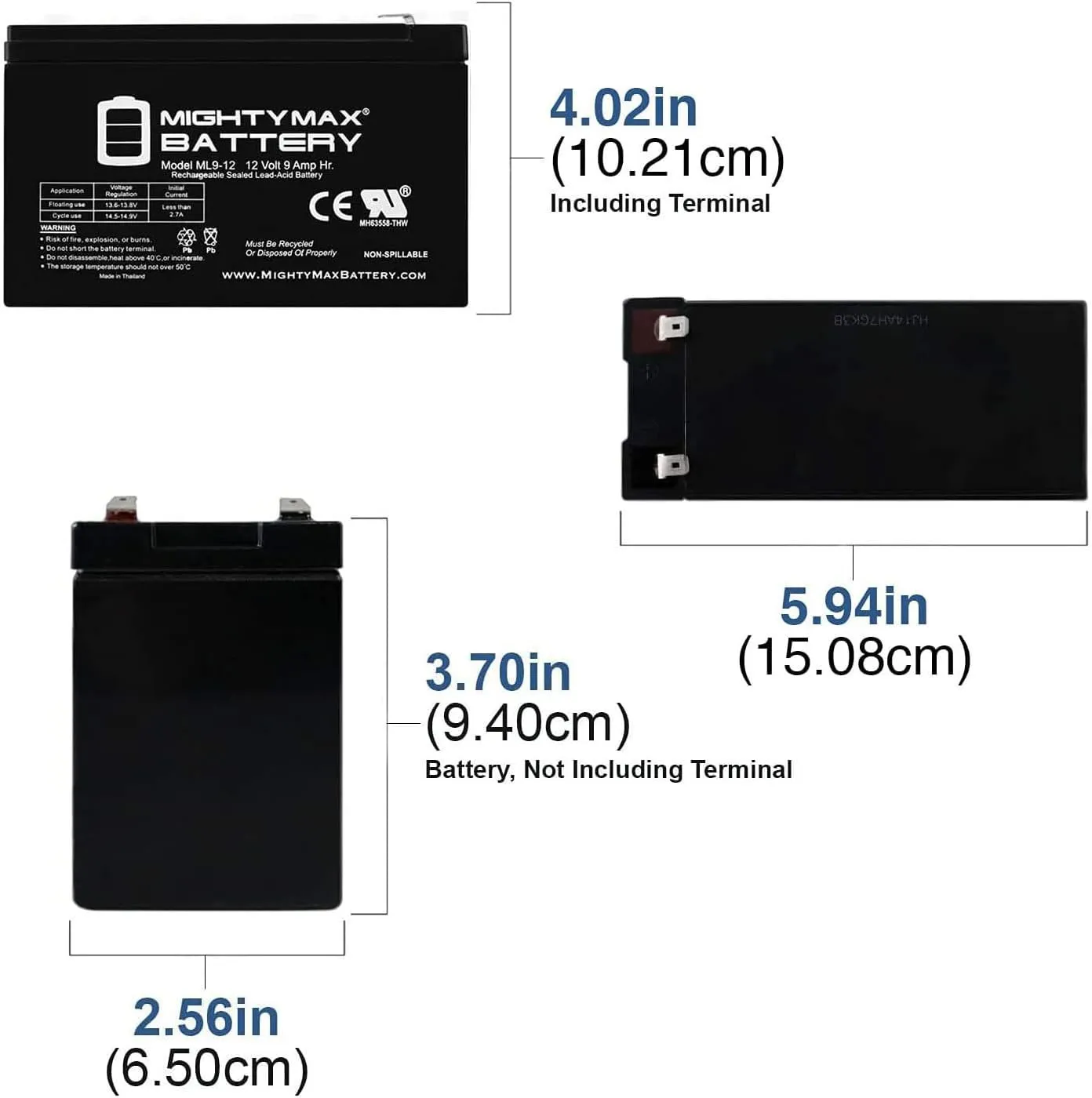 ML9-12 - 12 Volt 9 AH, F2 Terminal, Rechargeable SLA AGM Battery,Pack of 1