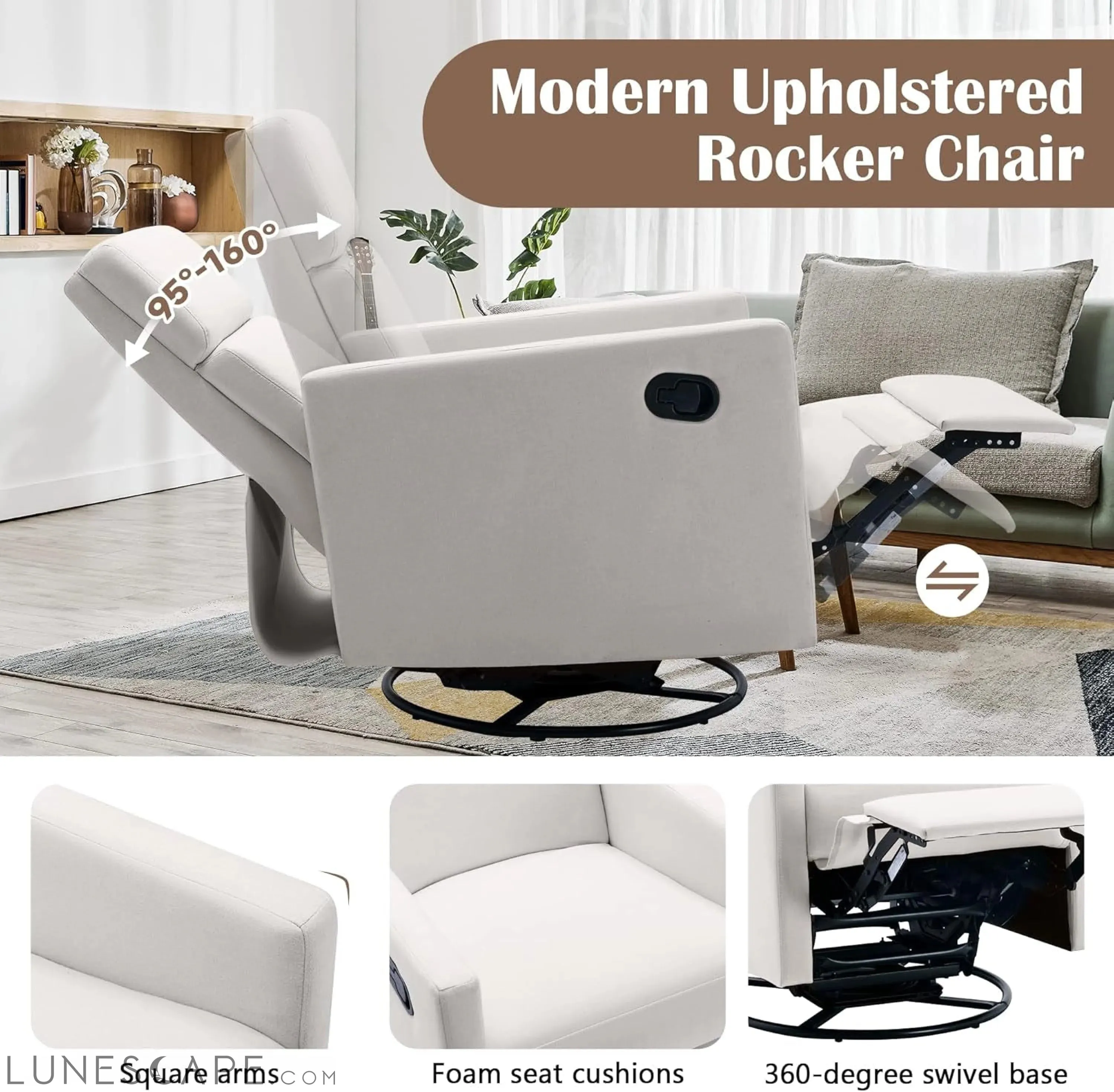 Modern Mid Century Upholstered Recliner Chair with Thick Seat Cushion