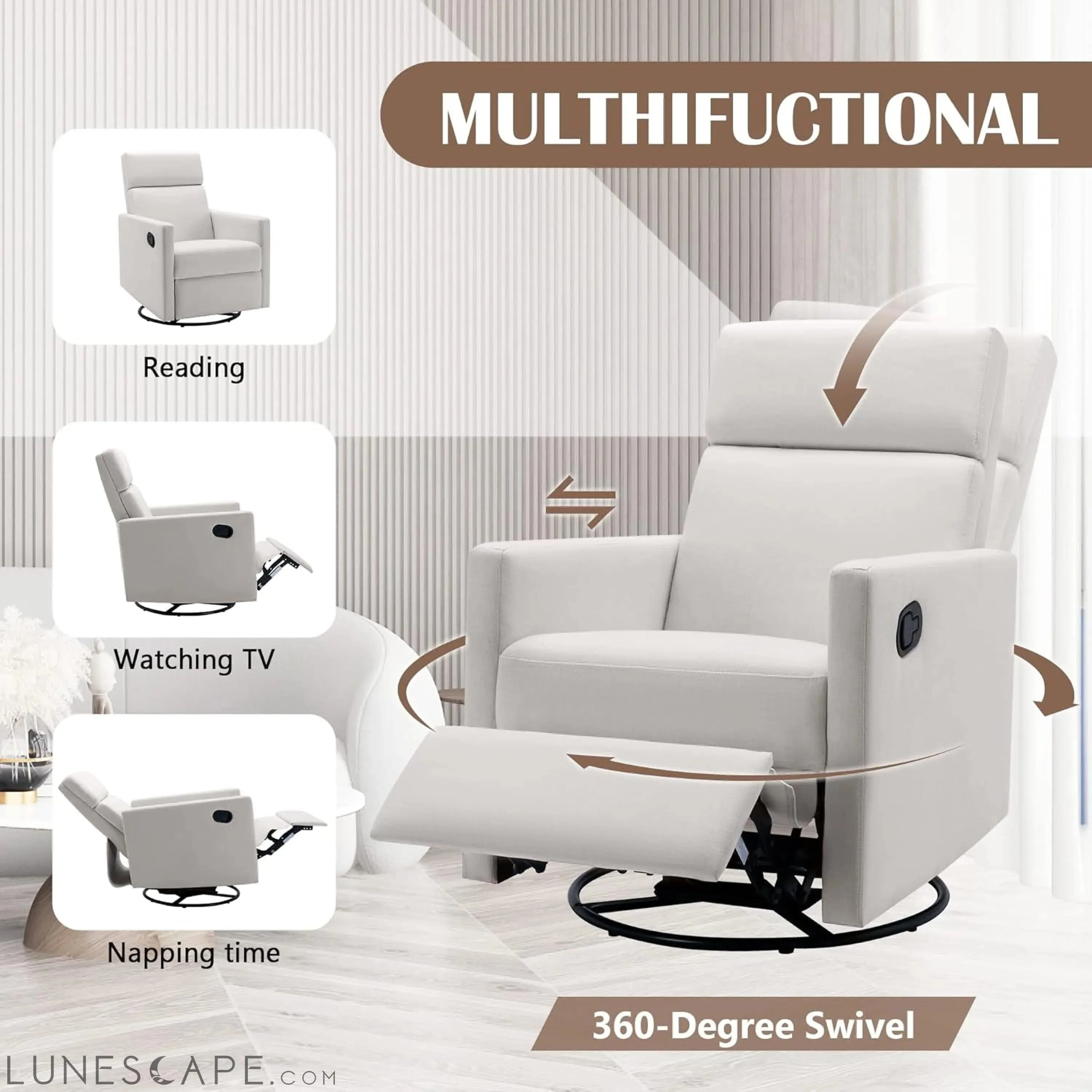 Modern Mid Century Upholstered Recliner Chair with Thick Seat Cushion