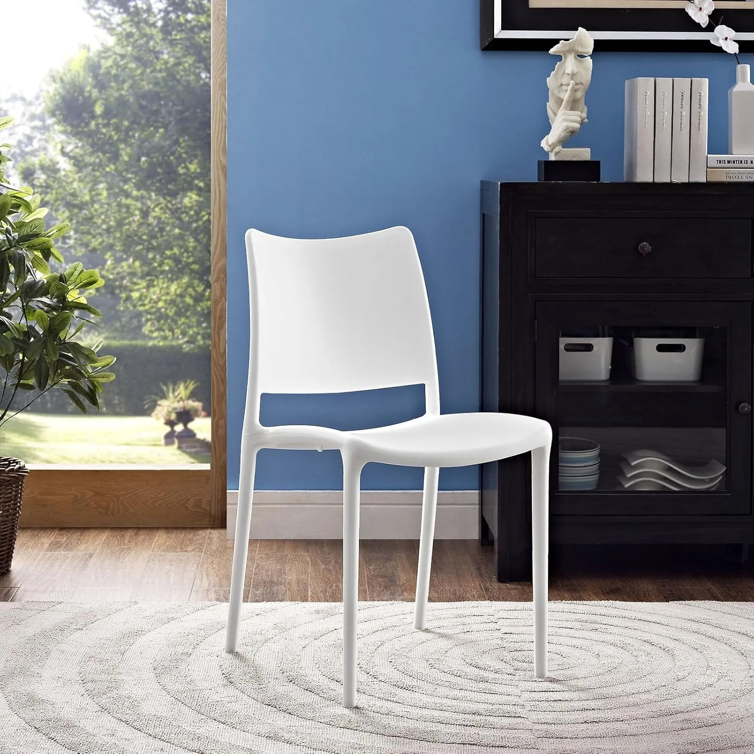 Modway MO- Hipster Contemporary Modern Molded Plastic Stacking, Dining Chair, White