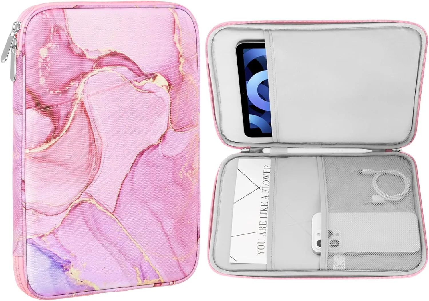MoKo 9-11 Inch Tablet Sleeve Case, Fits 11inch iPad Air M3, iPad A16 2025, Pro 11 M4, iPad 10/9/8/7th, Galaxy Tab S9/S8/A8/A7, Protective Bag Carrying Case with Pocket,Cloudy Pink