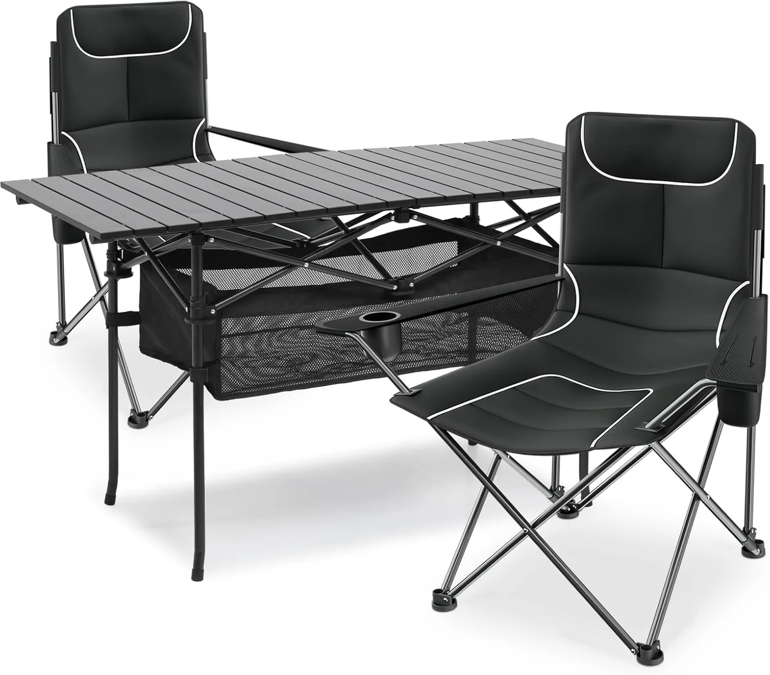 MoNiBloom Camping Chair Set of 2 Compact Backpacking Adjustable Height Folding Chair and Camping Table Fold Up Lightweight, 46.5" Length Outdoor Picnic Folding Roll-up for Outdoor Fishing Yard