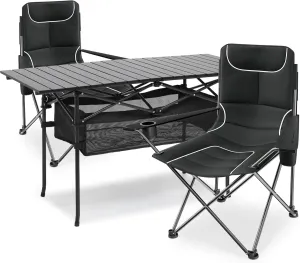MoNiBloom Camping Chair Set of 2 Compact Backpacking Adjustable Height Folding Chair and Camping Table Fold Up Lightweight, 46.5" Length Outdoor Picnic Folding Roll-up for Outdoor Fishing Yard