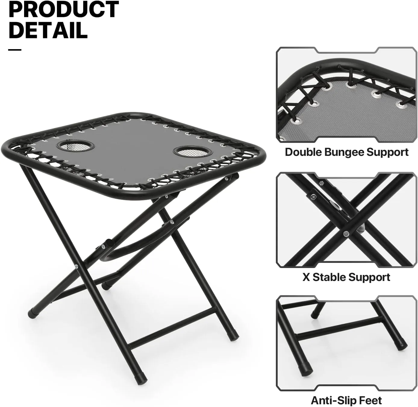 MoNiBloom Indoor/Outdoor Zero Gravity Chairs 3-Piece, Adjustable Folding Reclining Chairs with Folding Table, Pillow and Tray, Pool Patio Lawn Beach Vacation Lounger, 330lbs Capacity, Grey