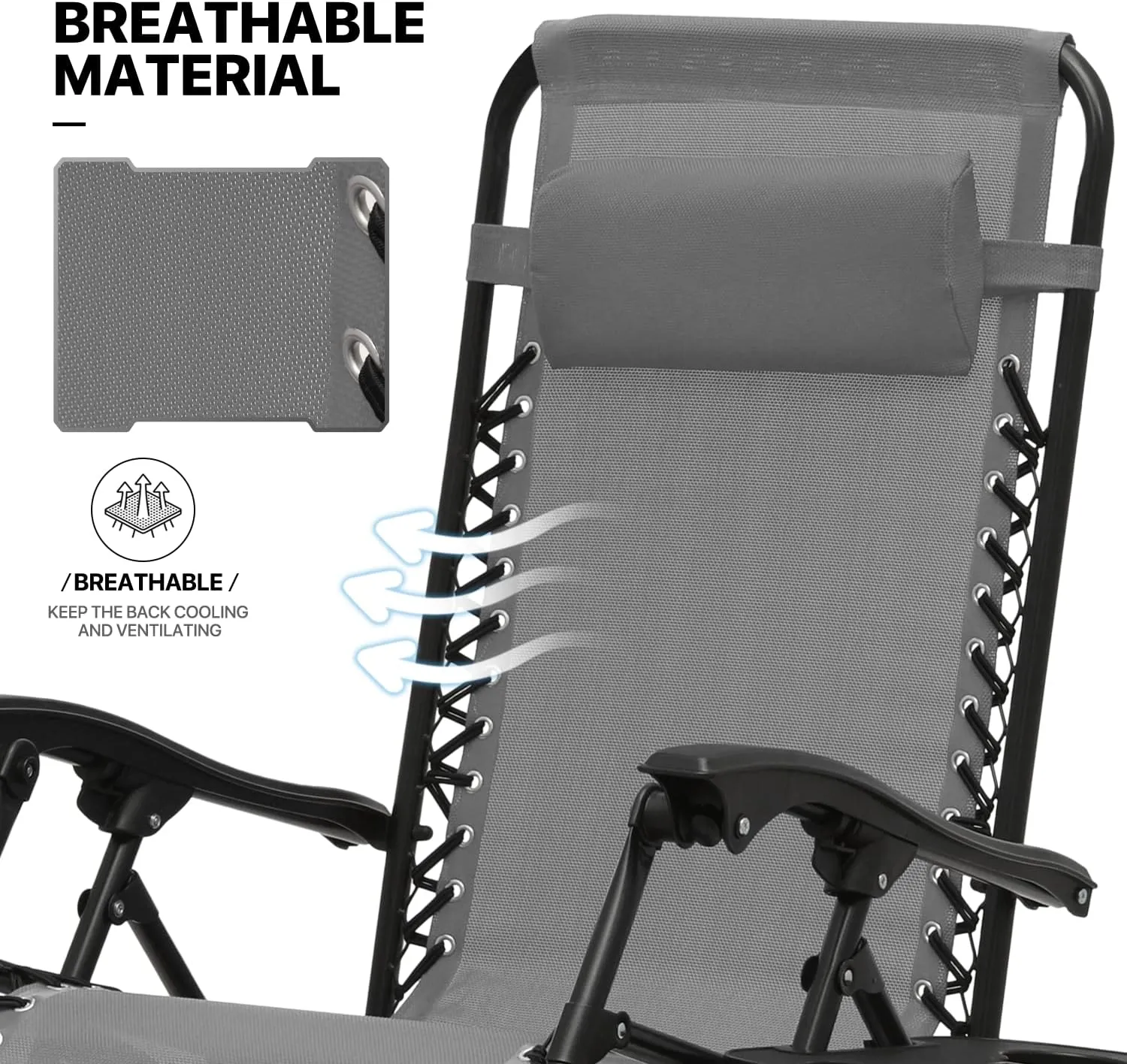 MoNiBloom Indoor/Outdoor Zero Gravity Chairs 3-Piece, Adjustable Folding Reclining Chairs with Folding Table, Pillow and Tray, Pool Patio Lawn Beach Vacation Lounger, 330lbs Capacity, Grey