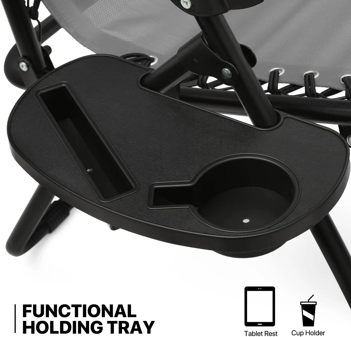 MoNiBloom Indoor/Outdoor Zero Gravity Chairs 3-Piece, Adjustable Folding Reclining Chairs with Folding Table, Pillow and Tray, Pool Patio Lawn Beach Vacation Lounger, 330lbs Capacity, Grey