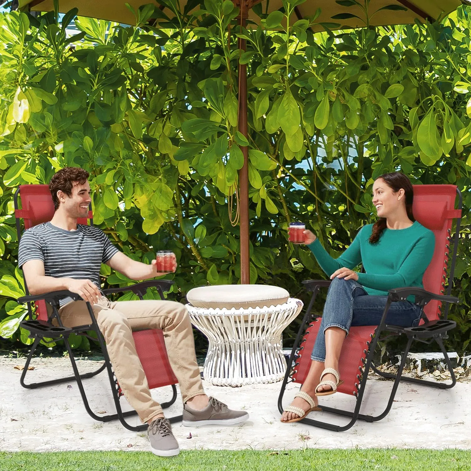 MoNiBloom Zero Gravity Chair Outdoor Folding Patio Lounge Chair for Outside Reclining Lawn Chair Recliner Beach Chair for Adults, Maroon