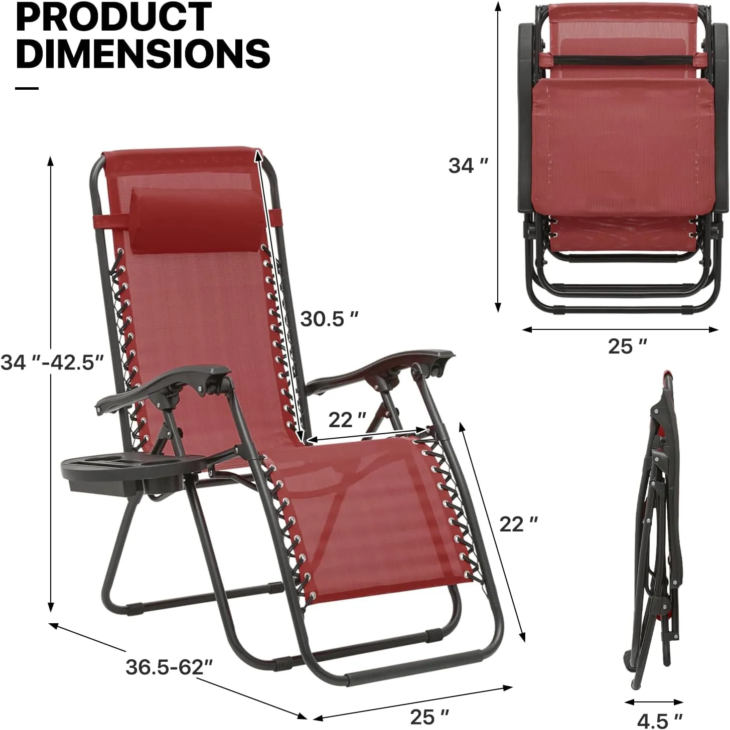 MoNiBloom Zero Gravity Chair Outdoor Folding Patio Lounge Chair for Outside Reclining Lawn Chair Recliner Beach Chair for Adults, Maroon