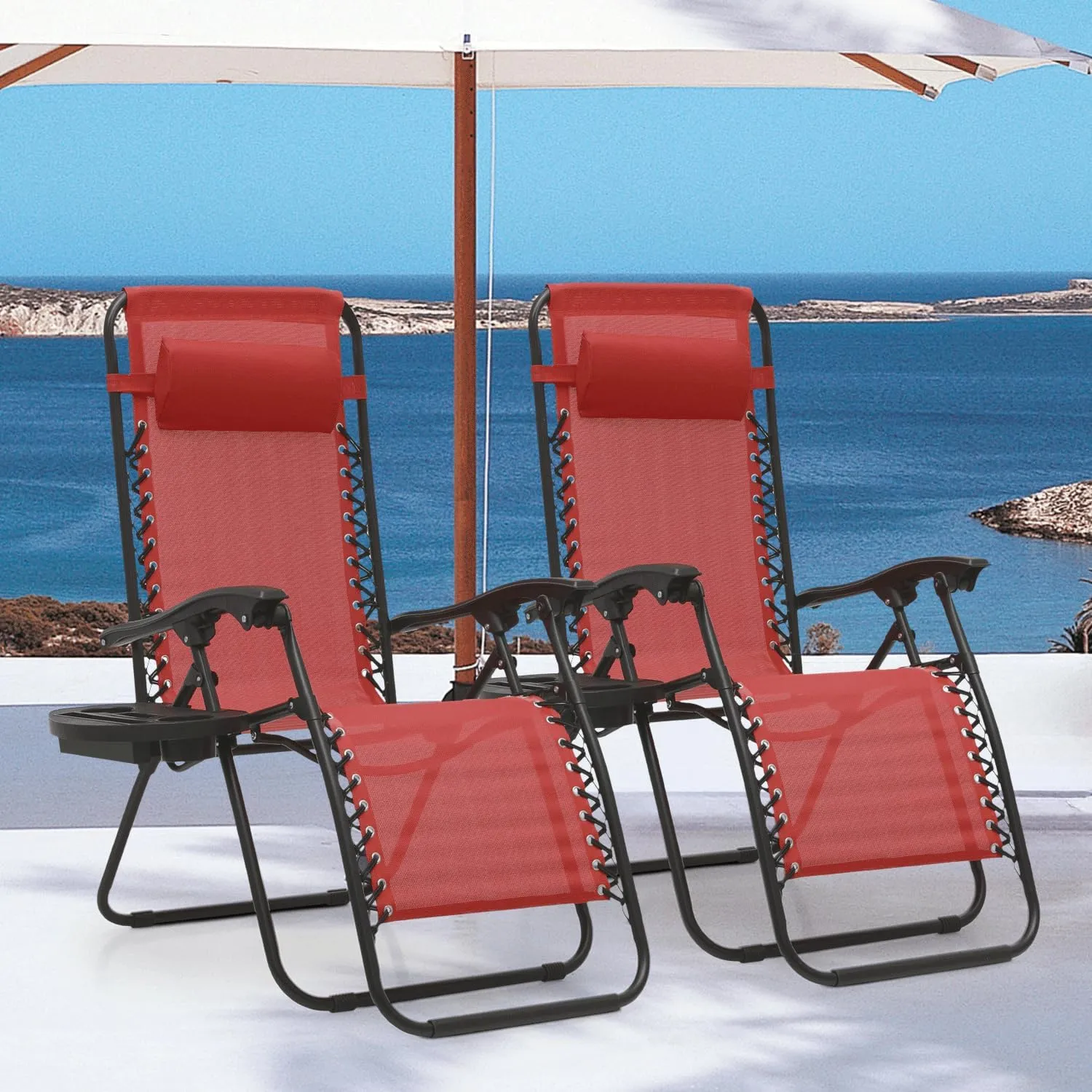 MoNiBloom Zero Gravity Chair Outdoor Folding Patio Lounge Chair for Outside Reclining Lawn Chair Recliner Beach Chair for Adults, Maroon