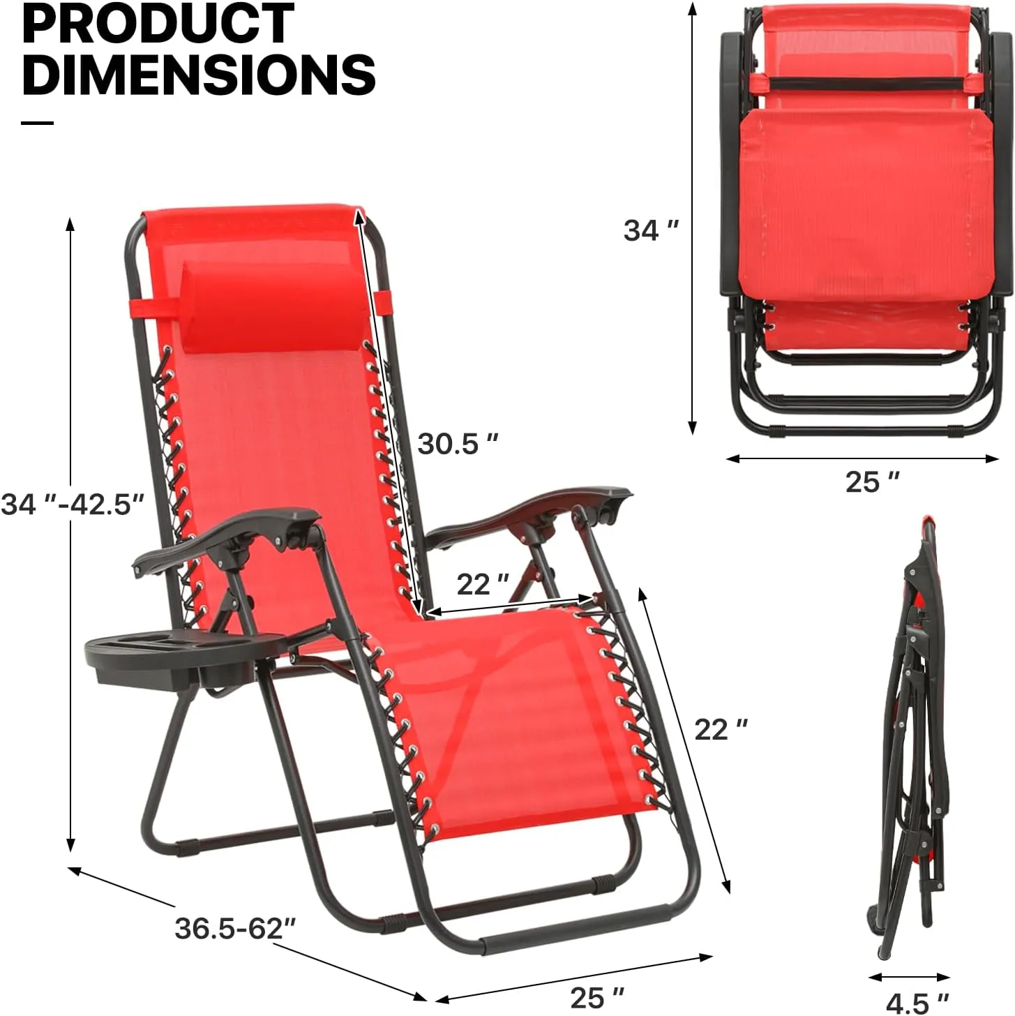 MoNiBloom Zero Gravity Chair Outdoor Folding Patio Lounge Chair for Outside Reclining Lawn Chair Recliner Beach Chair for Adults, Red