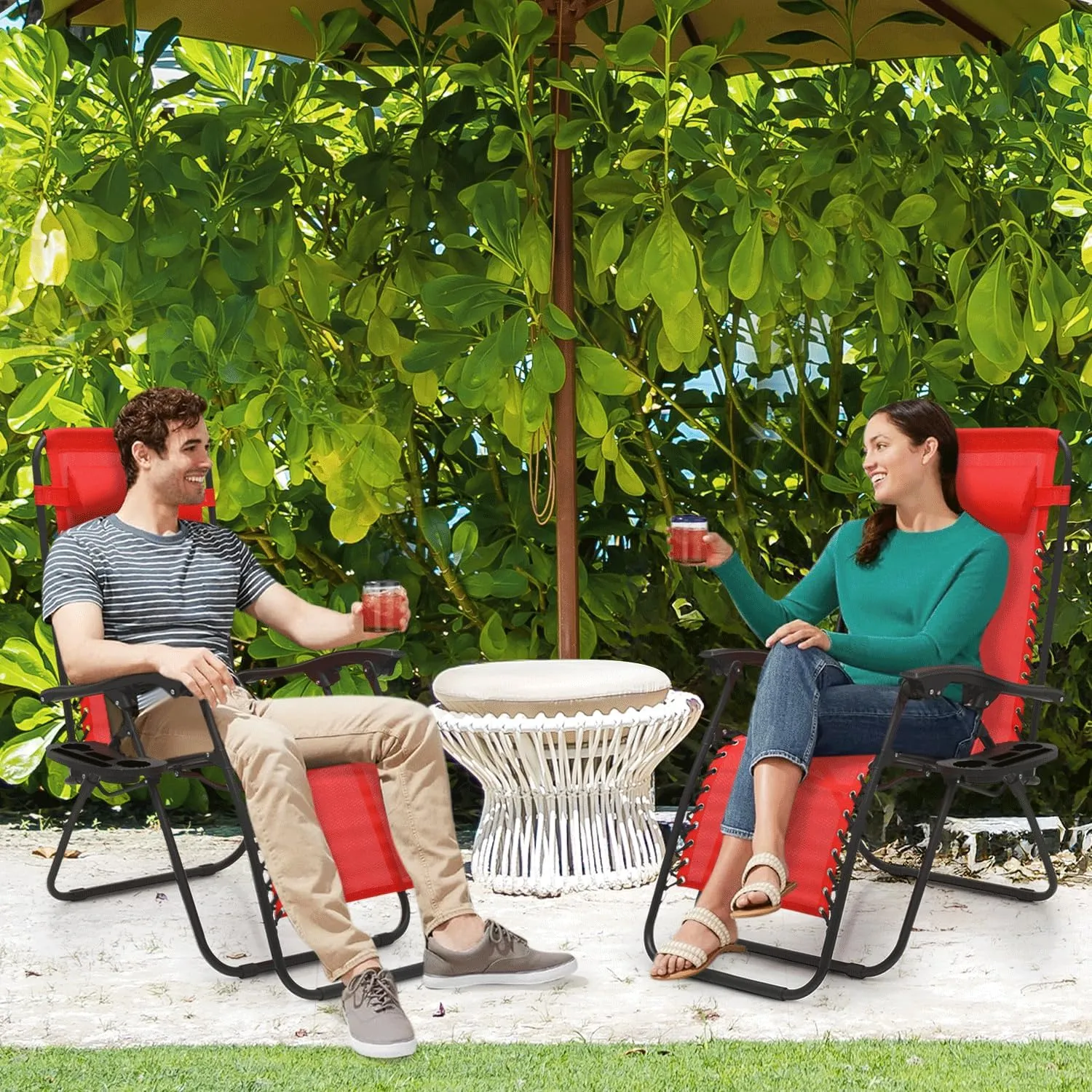 MoNiBloom Zero Gravity Chair Outdoor Folding Patio Lounge Chair for Outside Reclining Lawn Chair Recliner Beach Chair for Adults, Red