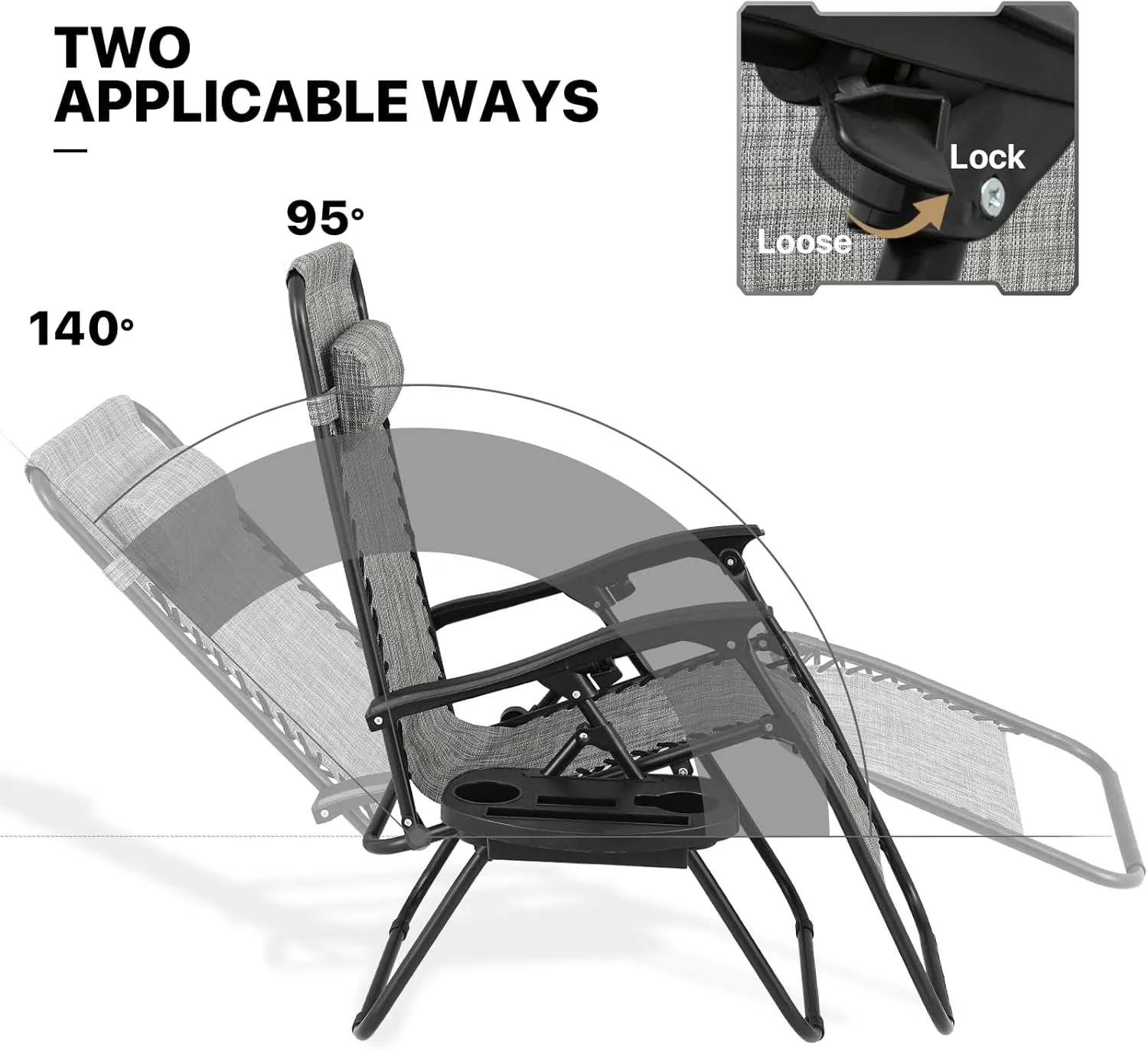 MoNiBloom Zero Gravity Chairs Set of 2 Outdoor Folding Patio Lounge Chairs for Outside Reclining Lawn Chairs Recliner Beach Chairs for Adults, Dark Grey