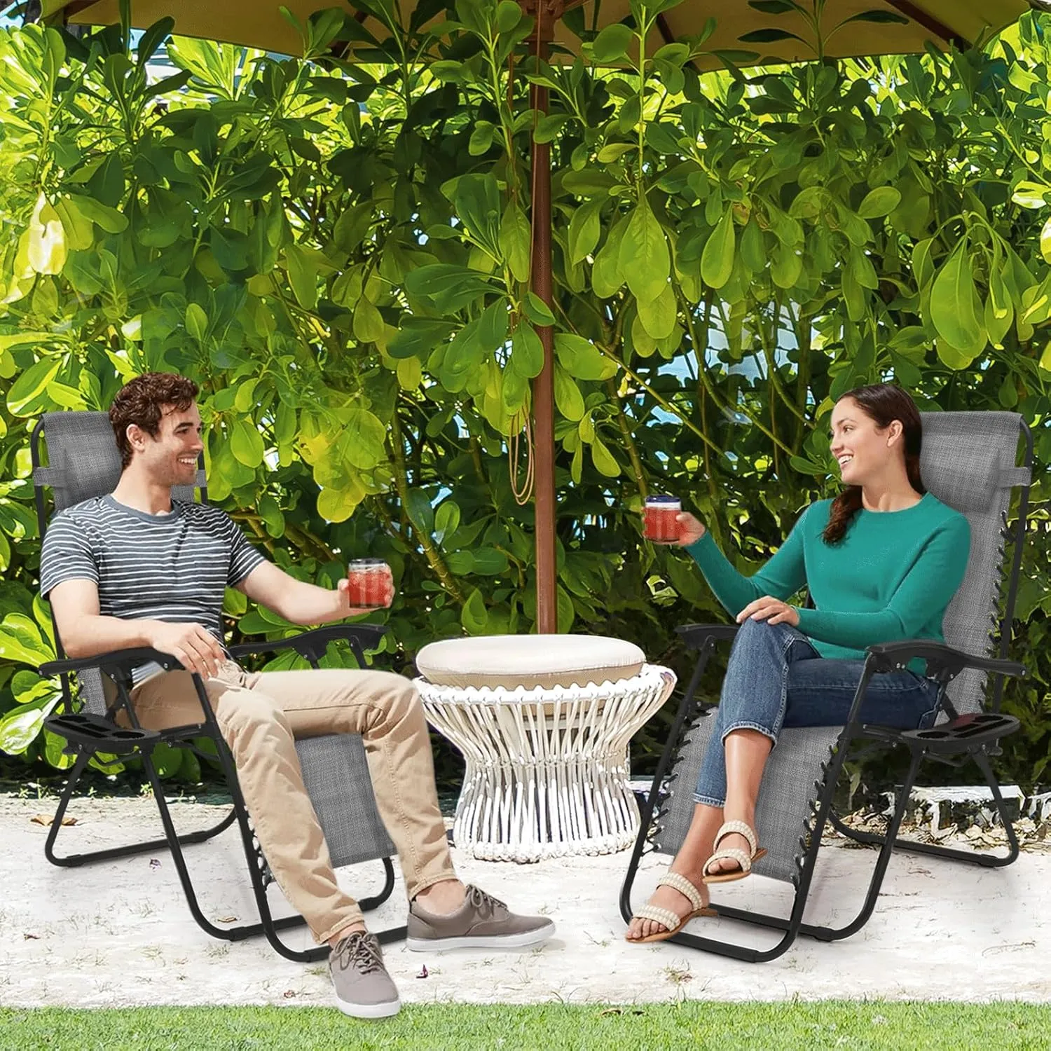 MoNiBloom Zero Gravity Chairs Set of 2 Outdoor Folding Patio Lounge Chairs for Outside Reclining Lawn Chairs Recliner Beach Chairs for Adults, Dark Grey