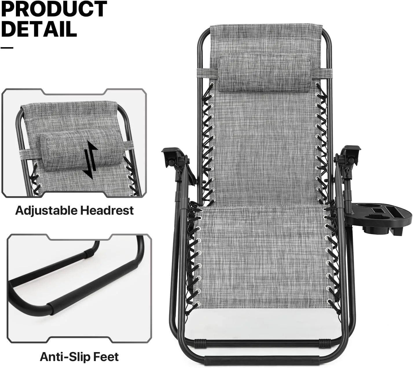 MoNiBloom Zero Gravity Chairs Set of 2 Outdoor Folding Patio Lounge Chairs for Outside Reclining Lawn Chairs Recliner Beach Chairs for Adults, Dark Grey