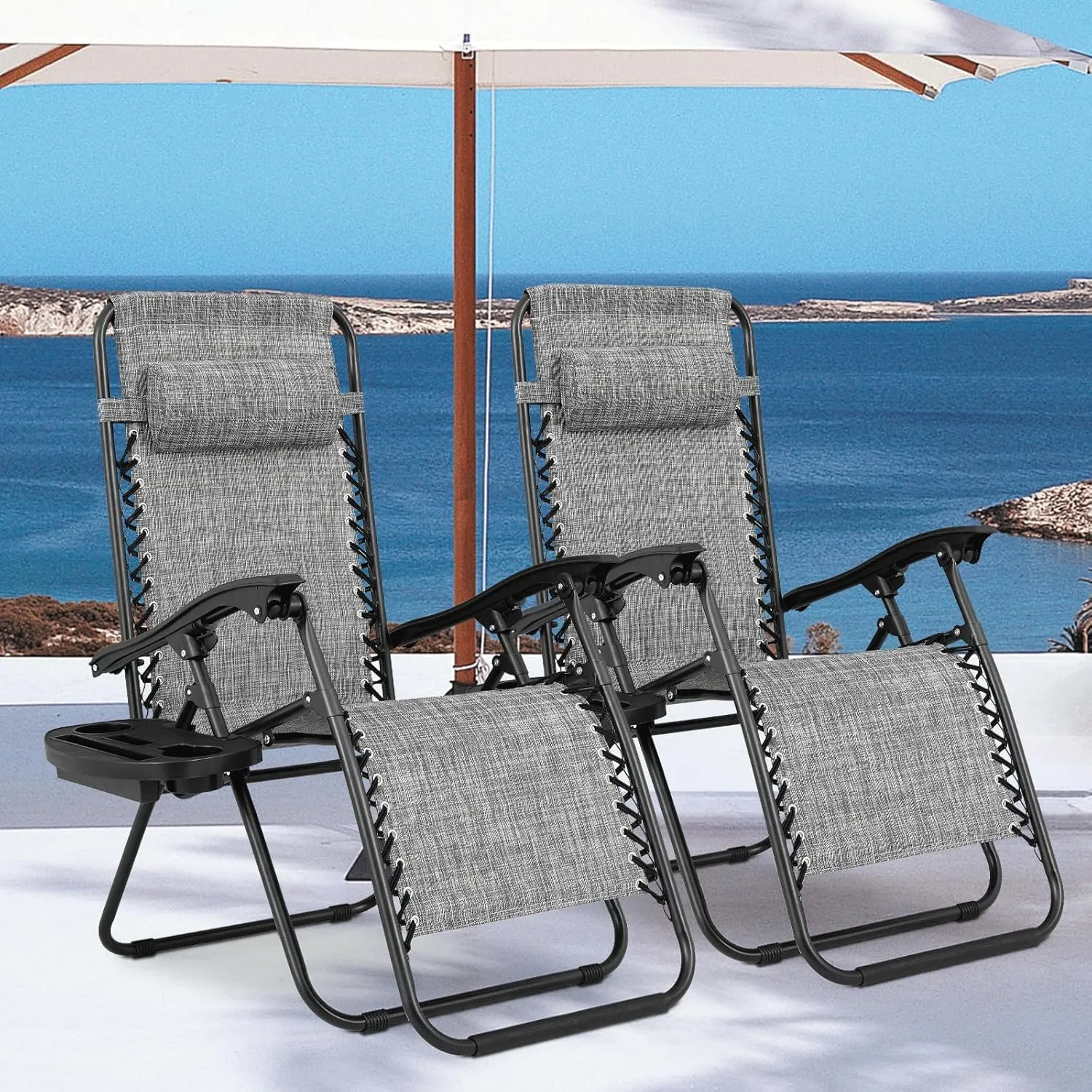 MoNiBloom Zero Gravity Chairs Set of 2 Outdoor Folding Patio Lounge Chairs for Outside Reclining Lawn Chairs Recliner Beach Chairs for Adults, Dark Grey