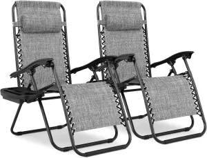 MoNiBloom Zero Gravity Chairs Set of 2 Outdoor Folding Patio Lounge Chairs for Outside Reclining Lawn Chairs Recliner Beach Chairs for Adults, Dark Grey